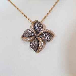 Le Vian 14K Yellow Gold Diamond Flower Pendant Necklace 1 CWT Brilliant IOB COA